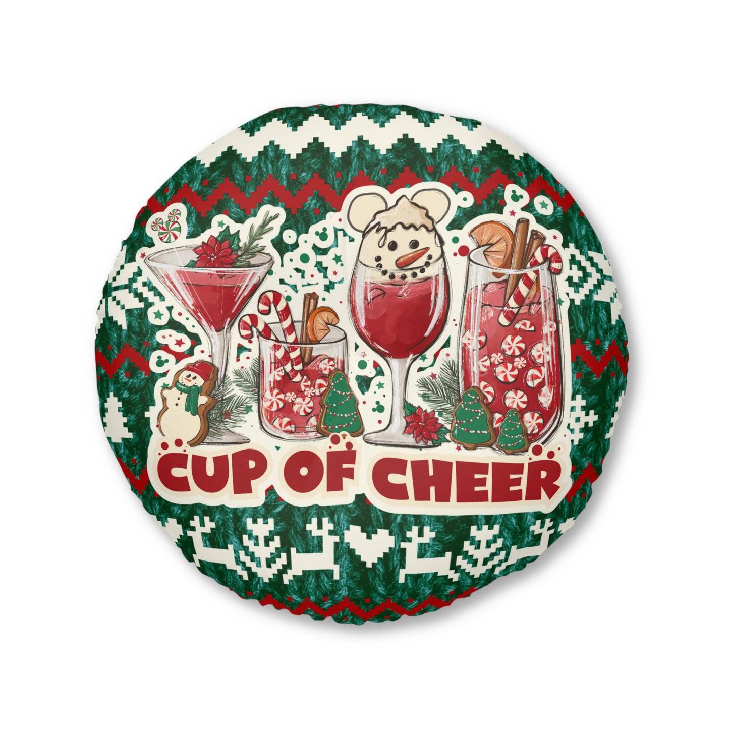 Cup of Cheer - Tufted Round Floor Pillow