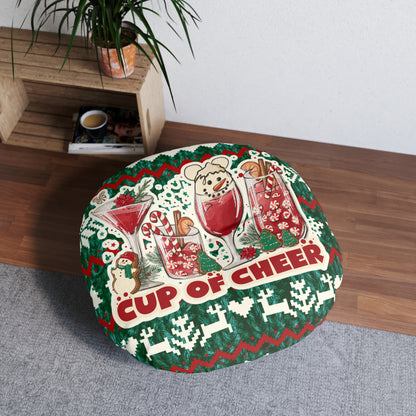 Cup of Cheer - Tufted Round Floor Pillow